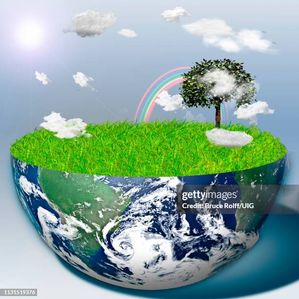 half earth with green grass and landscape - international peace garden stock illustrations