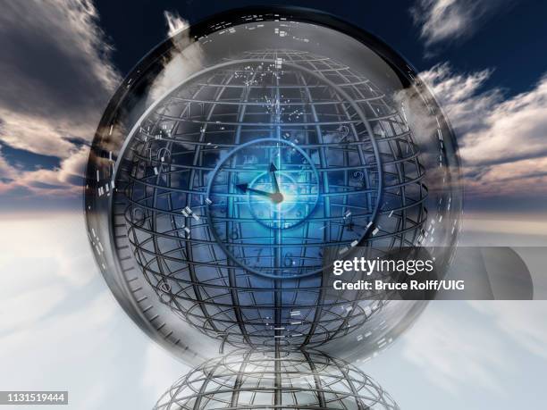 spiral of time inside crystal ball. - crystal ball stock-grafiken, -clipart, -cartoons und -symbole