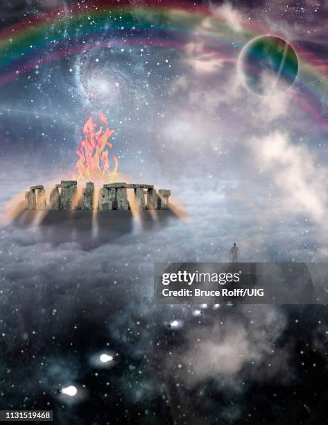 man in dream like landscape - scary heights background stock illustrations