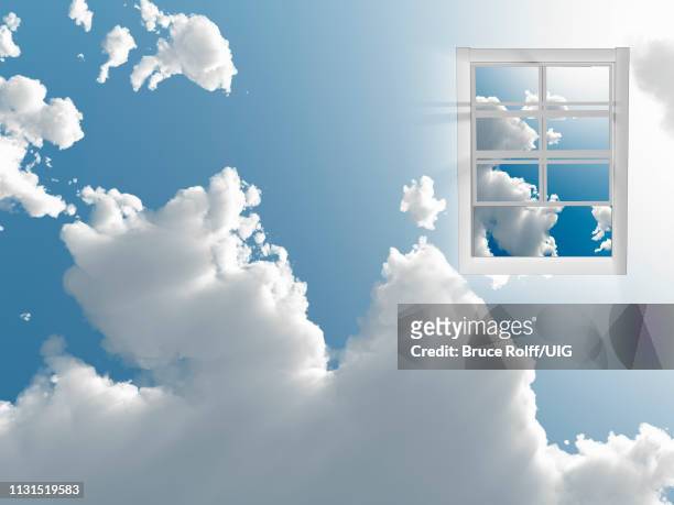 window in sky with light and cumulus clouds - cumulus stock illustrations