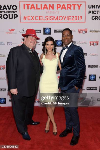 Executive Producer Gino Bravo, Actress Andrea Drepaul and Executive Producer and Director Jaze Bordeaux attend the Italian Party presents "Excelsis"...