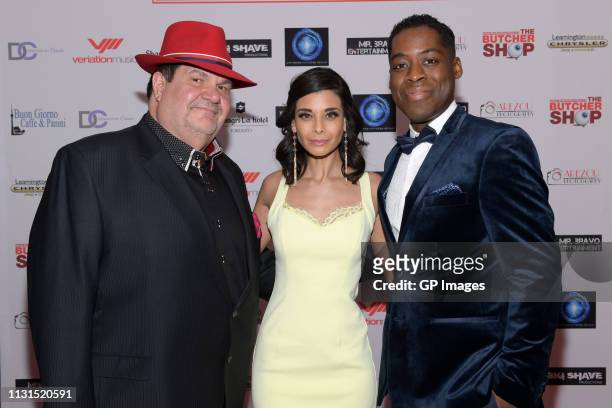 Executive Producer Gino Bravo, Actress Andrea Drepaul and Executive Producer and Director Jaze Bordeaux attend the Italian Party presents "Excelsis"...