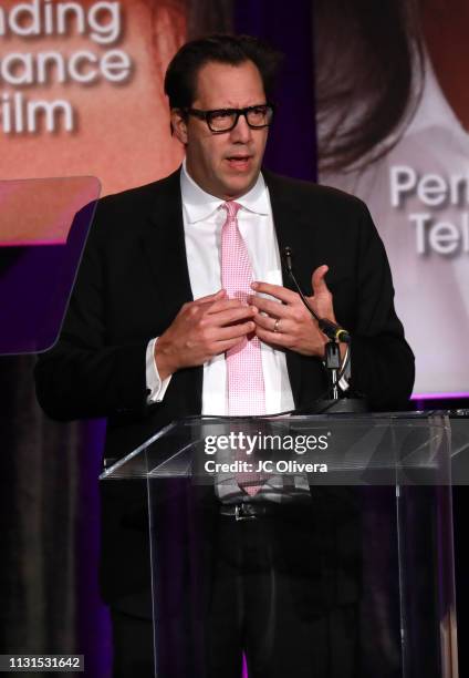 President and CEO of Pantelion Films Paul Presburger winner of the 'Excellence in Production of Latino-Themed Content Impact Award' speaks onstage...