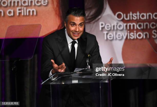 Actor Jaime Camil speaks onstage during the 22nd Annual National Hispanic Media Coalition Impact Awards Gala at Regent Beverly Wilshire Hotel on...