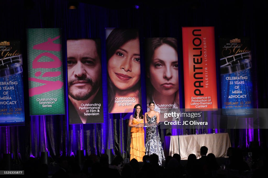 Actresses Melissa Fumero and Stephanie Beatriz speak onstage during