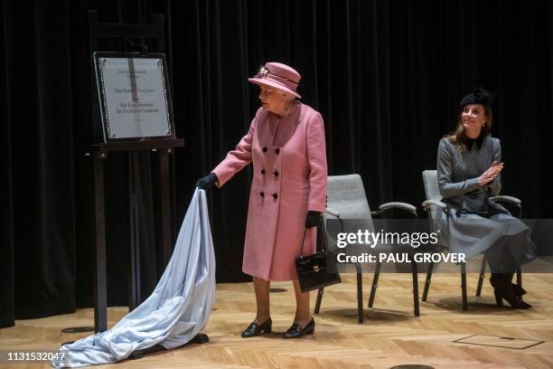 Britain's Queen Elizabeth II and Britain's Catherine, Duchess of Cambridge visit King's College, to open Bush House, the latest education and...