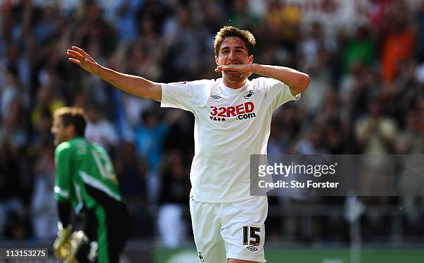 Swansea player Fabio Borini celebrates his second goal during the npower Championship match between Swansea City and Ipswich Town at Liberty Stadium...