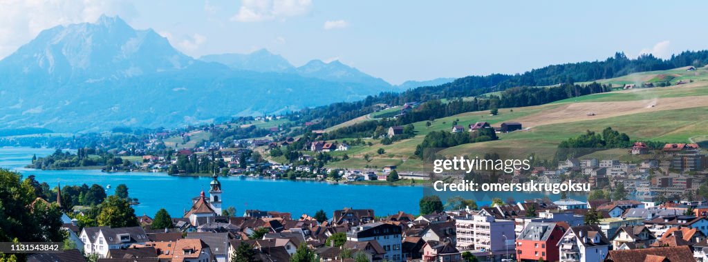 View of Kussnacht city in Lake Lucerne, Schwyz, Nidwalden, Switzerland