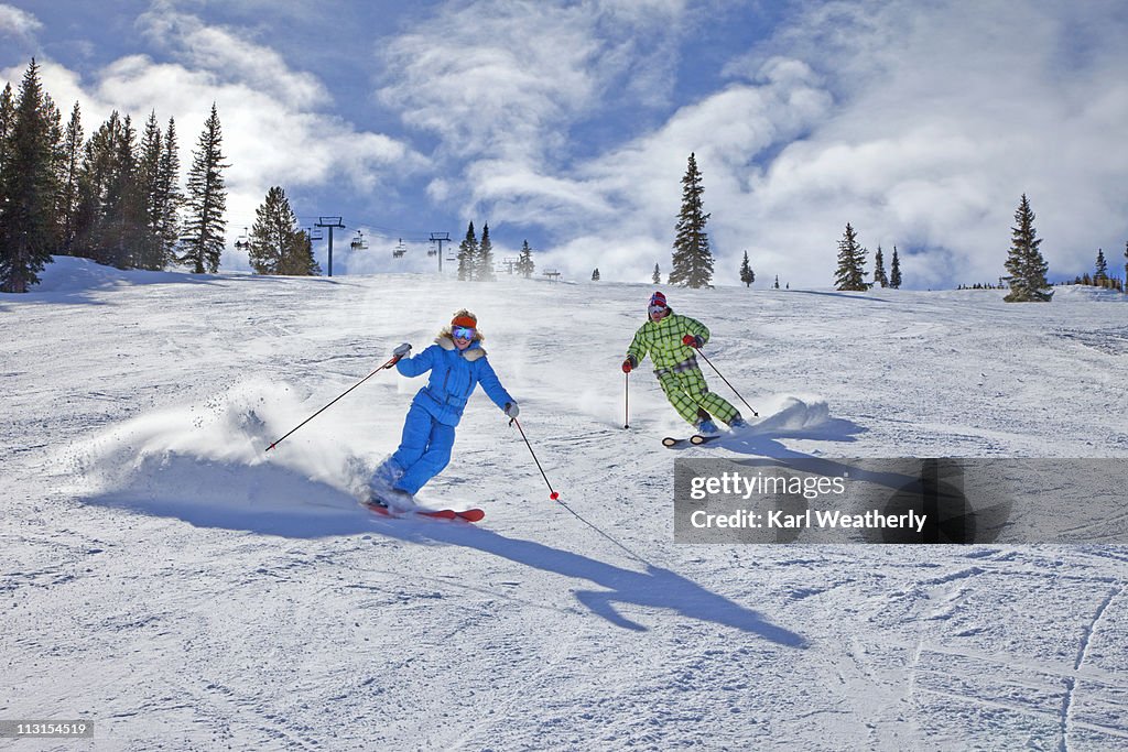 Couple skiing