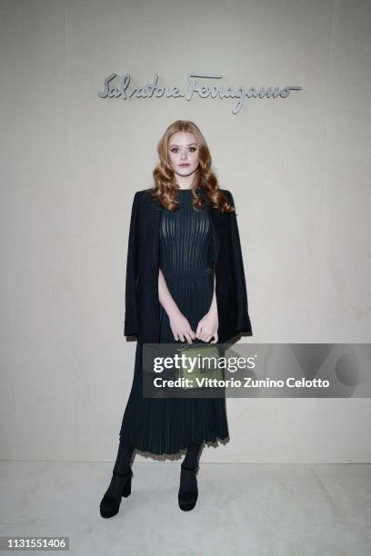 Abigail Cowen attend the Salvatore Ferragamo show during Milan Fashion Week Autumn/Winter 2019/20 on February 23, 2019 in Milan, Italy.