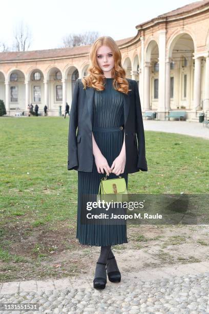 Abigail Cowen attend the Salvatore Ferragamo show during Milan Fashion Week Autumn/Winter 2019/20 on February 23, 2019 in Milan, Italy.