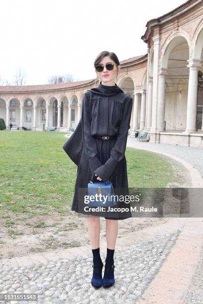 Natalia Dyer attend the Salvatore Ferragamo show during Milan Fashion Week Autumn/Winter 2019/20 on February 23, 2019 in Milan, Italy.