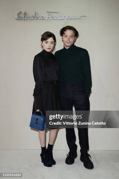 Natalia Dyer and Charlie Heatattend the Salvatore Ferragamo show during Milan Fashion Week Autumn/Winter 2019/20 on February 23, 2019 in Milan, Italy.