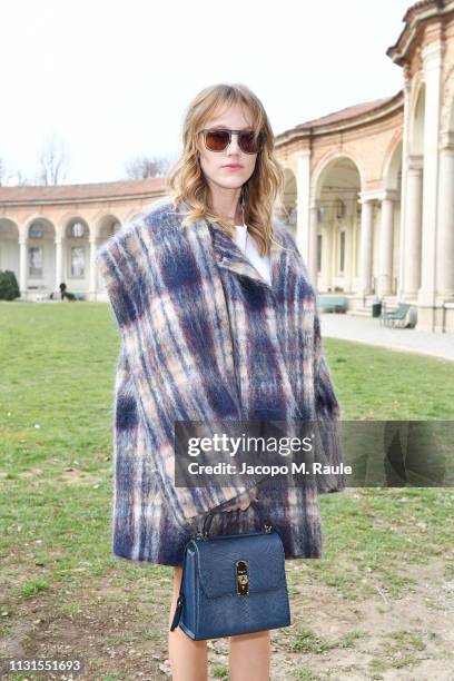 Maika Monroe attends the Salvatore Ferragamo show during Milan Fashion Week Autumn/Winter 2019/20 on February 23, 2019 in Milan, Italy.