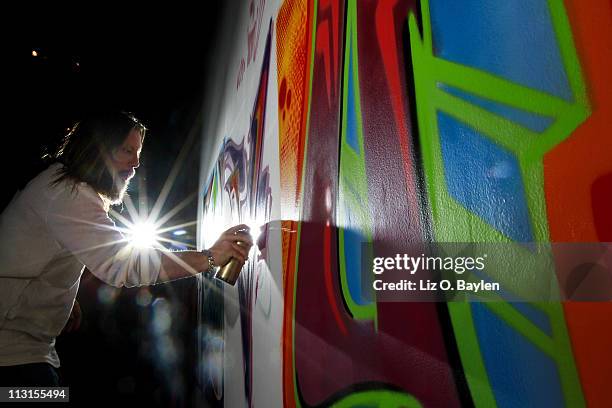 Street artist Kelly Graval aka RISK photographed is for Los Angeles Times at the Geffen Contemporary at MOCA on March 31, 2011 in Los Angeles,...