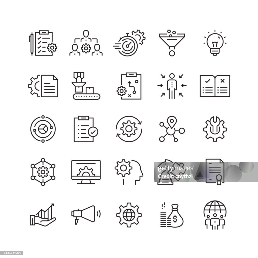 Iconos de línea vectorial relacionados con la gestión de productos