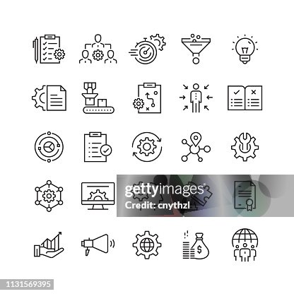 Product management gerelateerde vector lijn iconen Product management gerelateerde vector lijn iconen