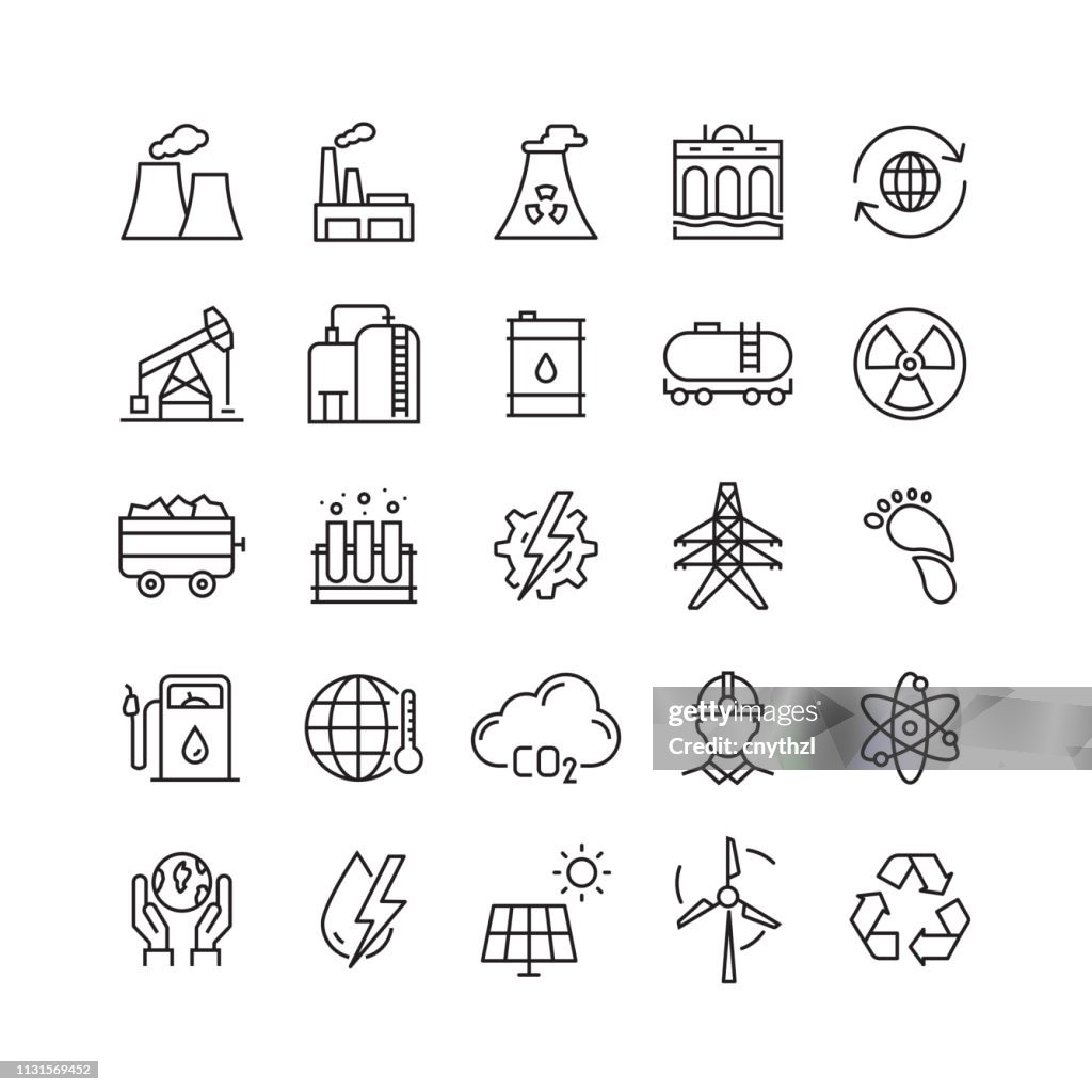 Iconos de línea vectorial relacionados con la industria pesada y eléctrica