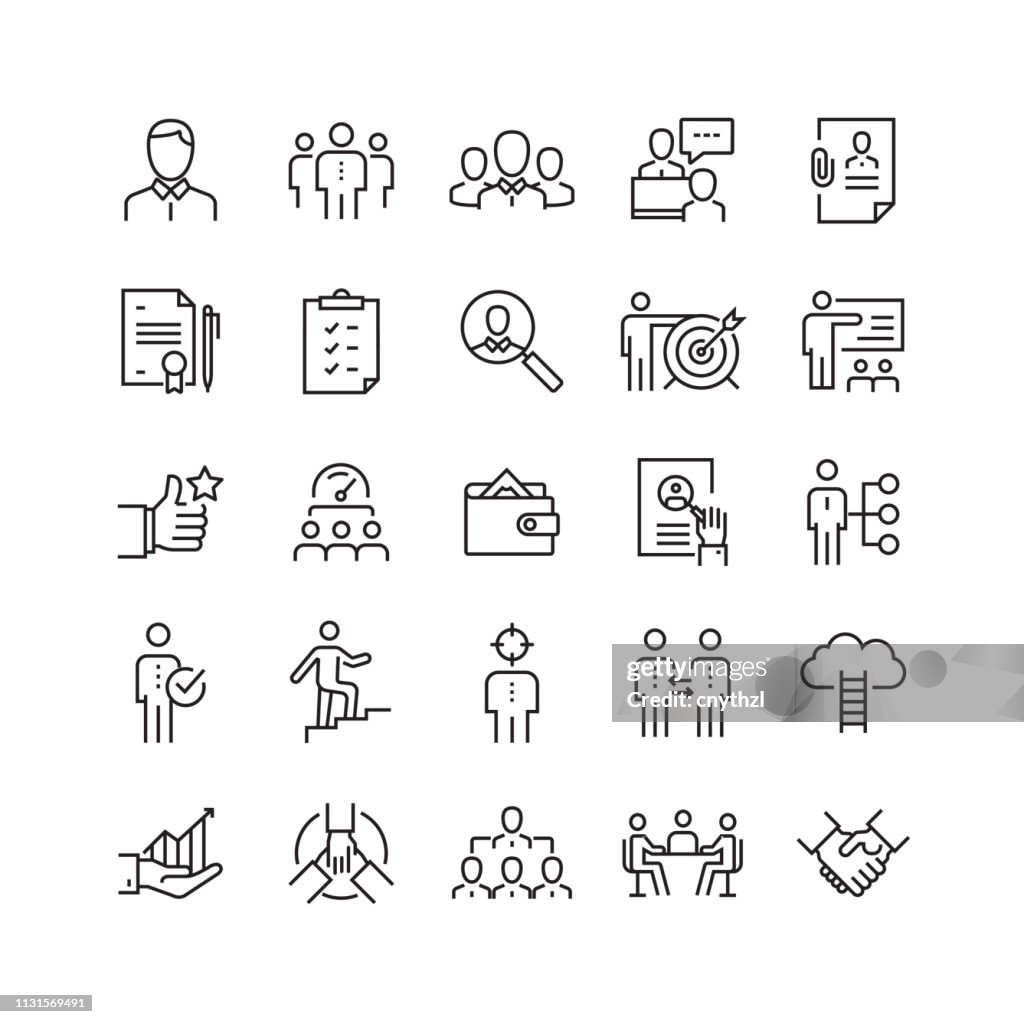 Human resources en recruitment gerelateerde vector lijn iconen