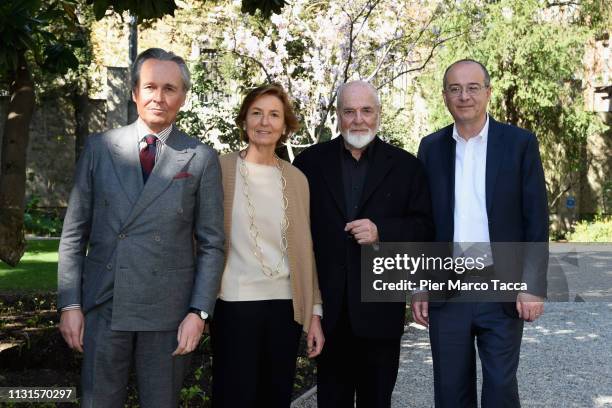 Claudio Ferraris, Michelangelo Pistoletto, Anna Zegna, Michelangelo Pistoletto and Alberto Fiz attend the Exhibition Press Conference 'Di Padre on...