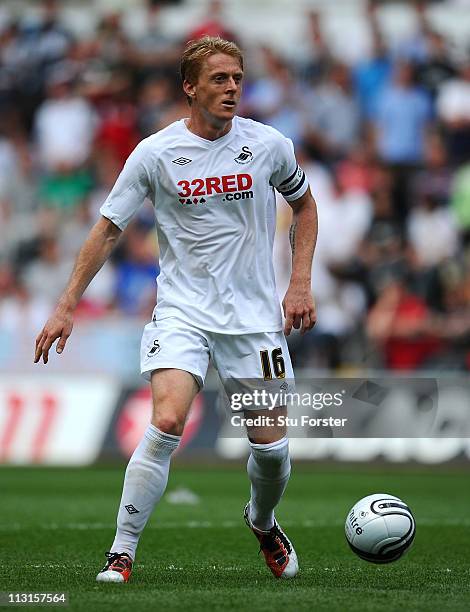 Swansea player Garry Monk in action during the npower Championship match between Swansea City and Ipswich Town at Liberty Stadium on April 25, 2011...