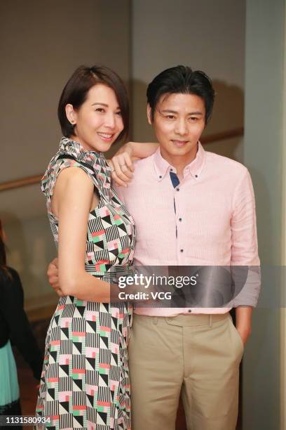 Actor Max Zhang and his wife actress Ada Choi attend actress Marsha Yuen's wedding on February 22, 2019 in Hong Kong, China.