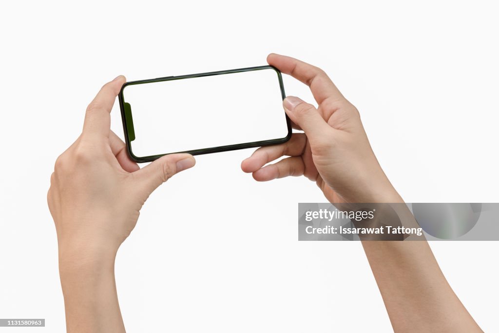 Two hands holding big screen smart phone