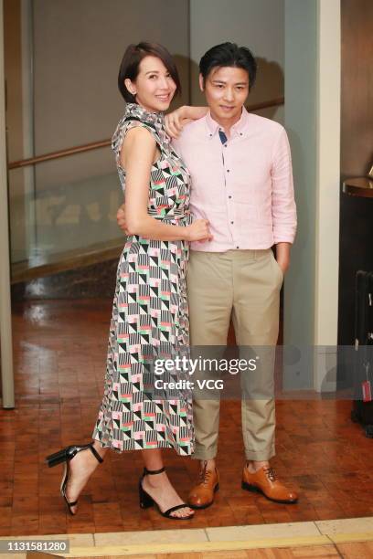 Actor Max Zhang and his wife actress Ada Choi attend actress Marsha Yuen's wedding on February 22, 2019 in Hong Kong, China.