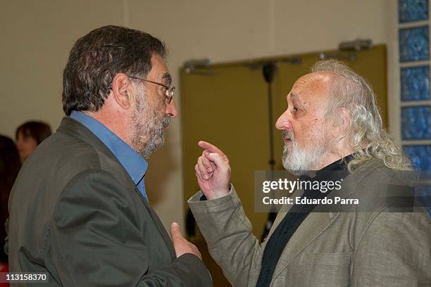 Enrique Gonzalez Macho and Montxo Armendariz attend No tengas Miedo photocall at Princesa cinema on April 25, 2011 in Madrid, Spain.