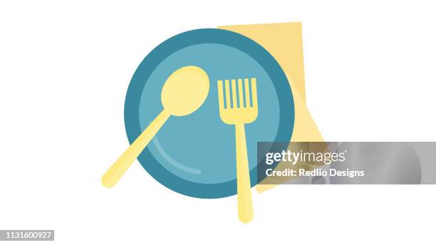 realistic empty vector plate with spoon knife and fork isolated icon - baby spoon stock illustrations
