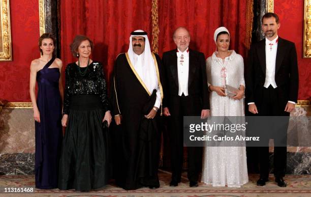 Princess Letizia of Spain, Queen Sofia of Spain, Emir of the State of Qatar Sheikh Hamad Bint Khalifa Al-Thani, King Juan Carlos of Spain, Sheikha...