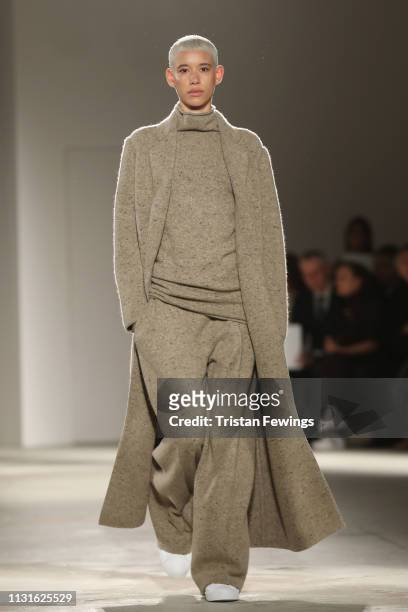 Dilone walks the runway at the Agnona show at Milan Fashion Week Autumn/Winter 2019/20 on February 23, 2019 in Milan, Italy.