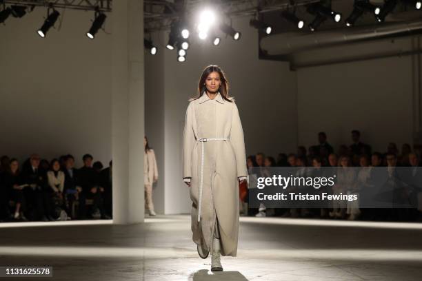 Liya Kebede walks the runway at the Agnona show at Milan Fashion Week Autumn/Winter 2019/20 on February 23, 2019 in Milan, Italy.