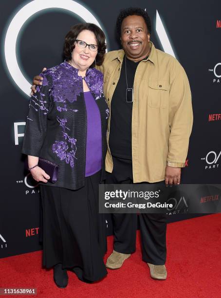 Phyllis Smith and Leslie David Baker arrive at Netflix's "The OA Part II" Premiere at LACMA on March 19, 2019 in Los Angeles, California.