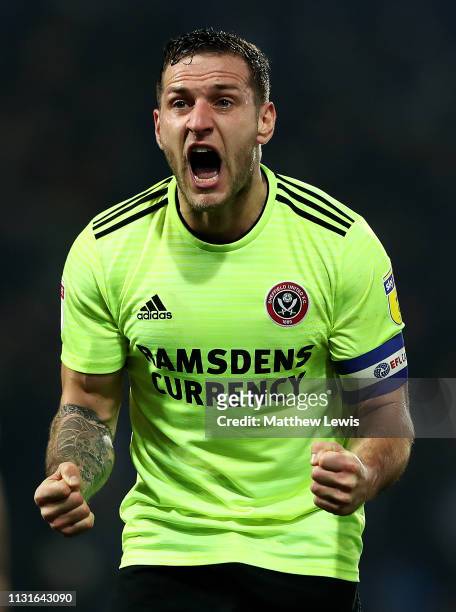 Billy Sharp of Sheffield United celebrates his teams win during the Sky Bet Championship match between West Bromwich Albion and Sheffield United at...