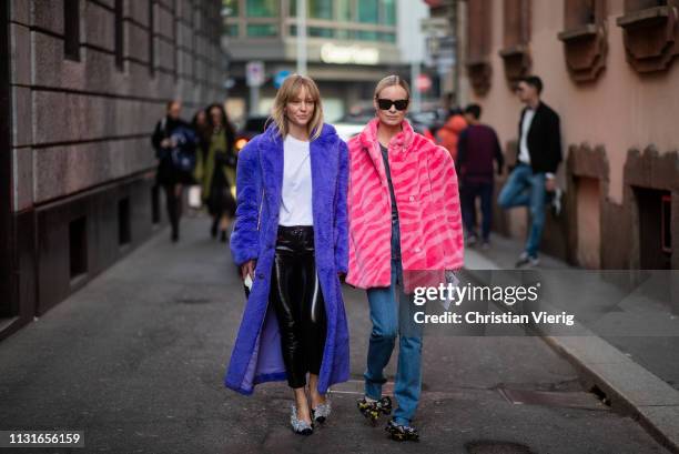 Jeanette Friis Madsen and Thora Valdimars is seen outside Vivetta on Day 2 Milan Fashion Week Autumn/Winter 2019/20 on February 21, 2019 in Milan,...