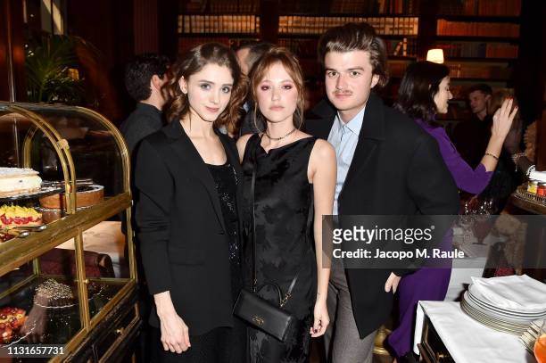 Natalia Daier, Maika Monroe and Charlie Heaton attend Salvatore Ferragamo Dinner Party during Milan Fashion Week Autumn/Winter 2019/20 on February...