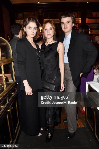 Natalia Daier, Maika Monroe and Charlie Heaton attends Salvatore Ferragamo Dinner Party during Milan Fashion Week Autumn/Winter 2019/20 on February...