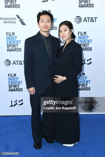 Steven Yeun and Joana Pak attend the 2019 Film Independent Spirit Awards on February 23, 2019 in Santa Monica, California.