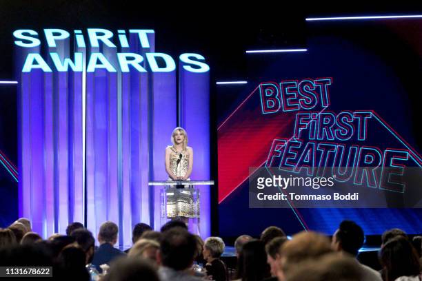 Carey Mulligan speaks onstage during the 2019 Film Independent Spirit Awards on February 23, 2019 in Santa Monica, California.