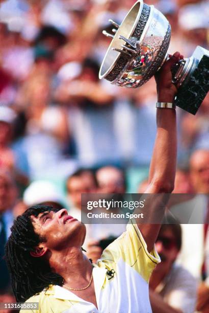 Yannick Noah celebrates his victory after the final of Roland Garros, in Paris on June 5th, 1983.