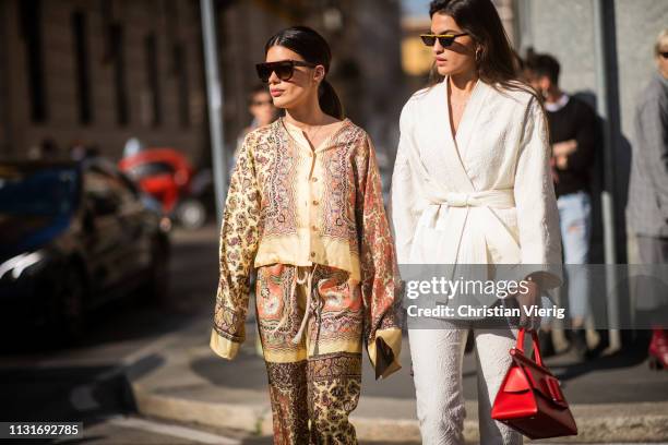 Aida Domenech and Marta Lozano is seen outside Etro on Day 3 Milan Fashion Week Autumn/Winter 2019/20 on February 22, 2019 in Milan, Italy.