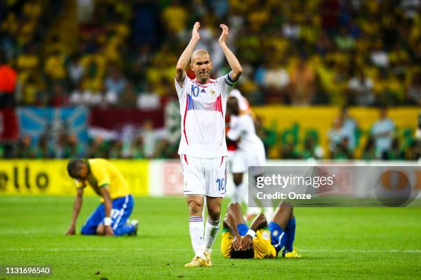 Zinedine ZIDANE of France celebrates during the FIFA World Cup match between Brazil and France in the Commerzbank-Arena, Frankfurt, Germany on July...