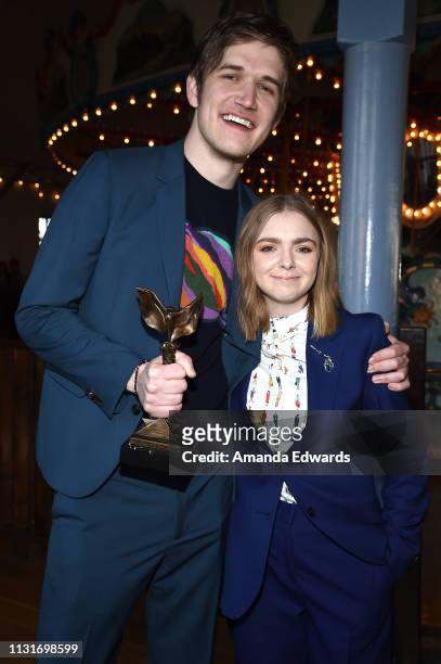 Bo Burnham and Elsie Fisher attend the 2019 Film Independent Spirit Awards after party on February 23, 2019 in Santa Monica, California.