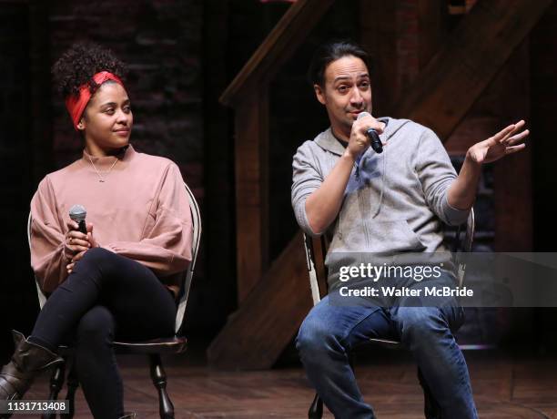 Sasha Hollinger with Lin-Manuel Miranda making a surprise appearance during a Q & A before The Rockefeller Foundation and The Gilder Lehrman...