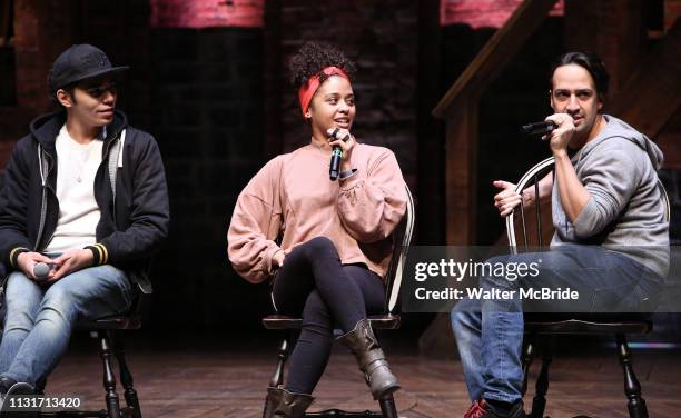 Anthony Lee Medina and Sasha Hollinger with Lin-Manuel Miranda making a surprise appearance during a Q & A before The Rockefeller Foundation and The...