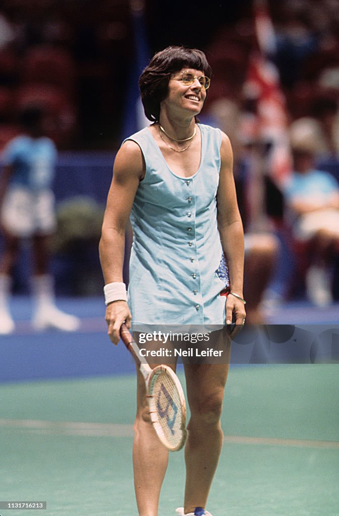 USA Billie Jean King during match at The Spectrum. Neil Leifer F27