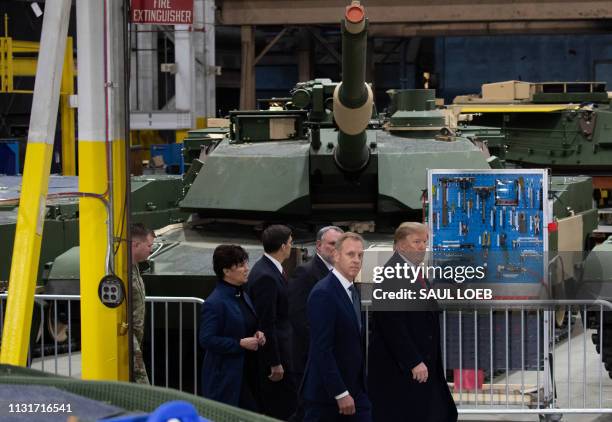 Ident Donald Trump and Acting Secretary of Defense Patrick Shanahan tour the Lima Army Tank Plant at Joint Systems Manufacturing in Lima, Ohio, March...