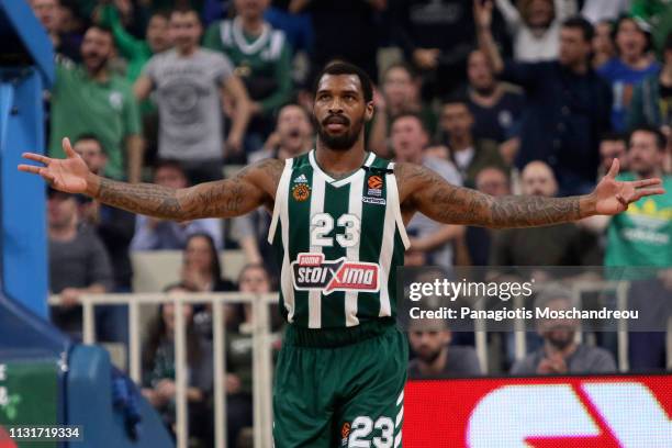 Sean Kilpatrick, #23 of Panathinaikos OPAP Athens react during the 2018/2019 Turkish Airlines EuroLeague Regular Season Round 27 game between...