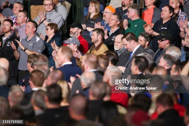 President Donald J. Trump speaks at the Joint Systems Manufacturer on March 20, 2019 in Lima, Ohio. Trump visited the northeastern Ohio defense...